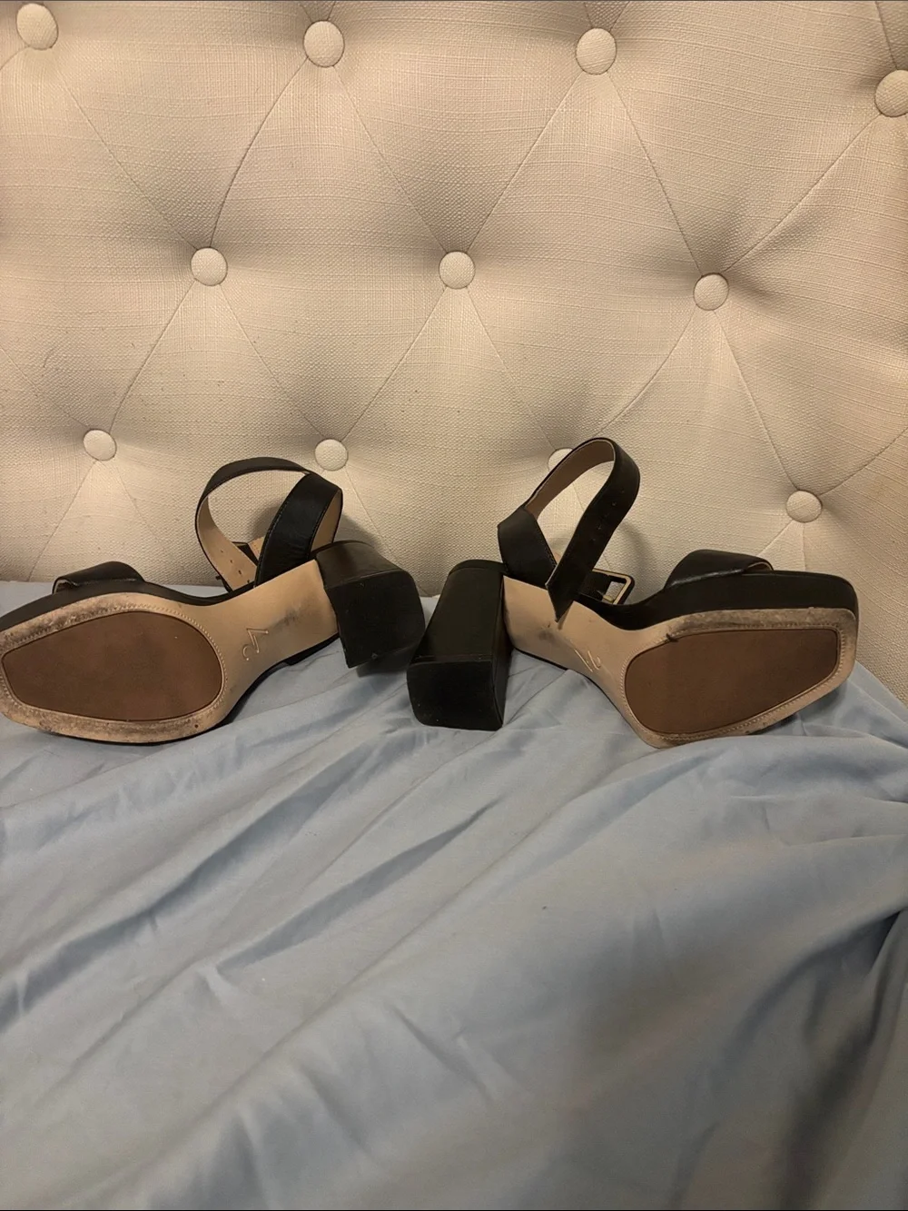27 EDIT Black Platform Block Heel Sandals with Buckle